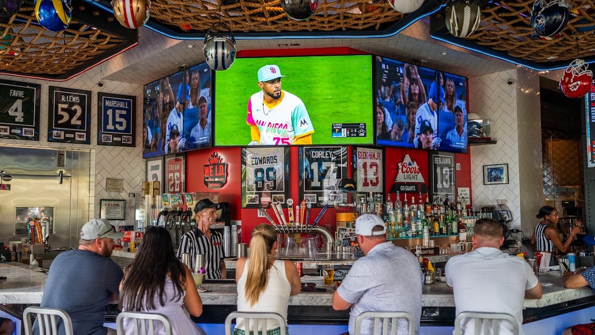 Watching MLB baseball on the big screens at Skybox Taphouse in Waikiki
